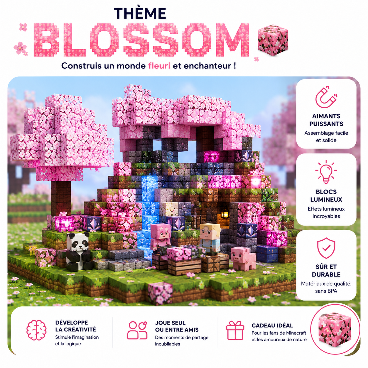 Bloc Minecraft Magnétique de Construction