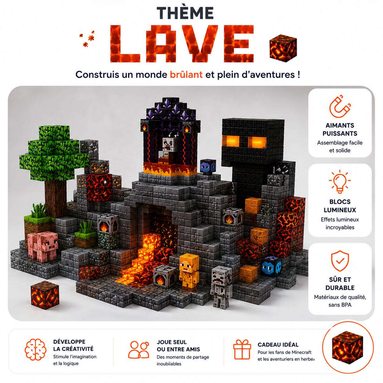 Bloc Minecraft Magnétique de Construction