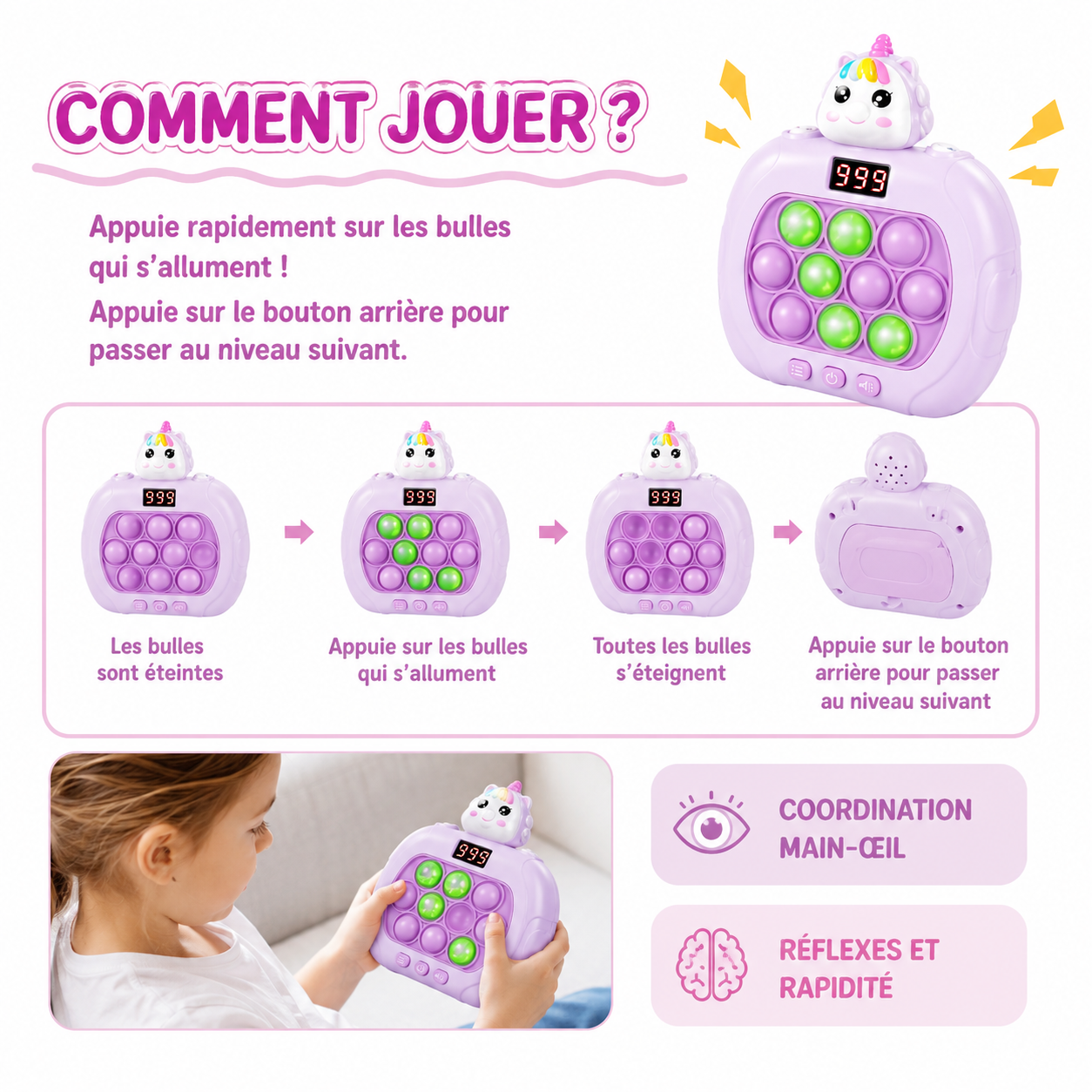 Console Pop It Electronique avec Ecran LED - 999 Niveaux