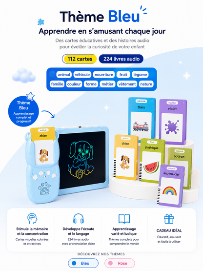 Tablette Educative Parlante avec Cartes Interactives & Ecran d’Ecriture LCD Pour Enfants