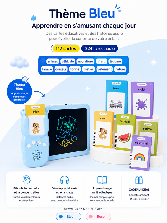 Tablette Educative Parlante avec Cartes Interactives & Ecran d’Ecriture LCD Pour Enfants