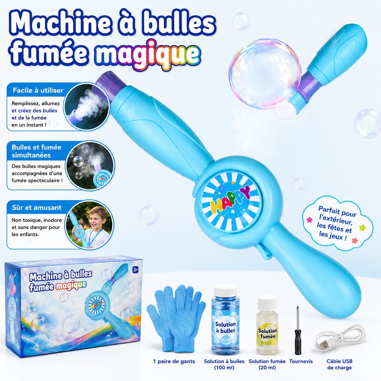 Machine à Bulles Electrique avec Effet Fumée pour Enfants