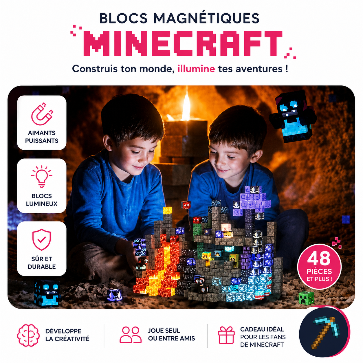 Bloc Minecraft Magnétique de Construction